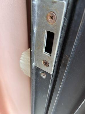 Bad patio lock, it still doesn't lock after installation. Also, they used the old screws.