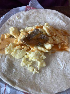 Breakfast wrap with "sausage".