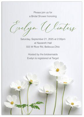 White flowers wedding or bridal shower invitation