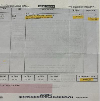 Bill for DOS. Only see insurance contract amount is $1,574 but they only paid $359.55