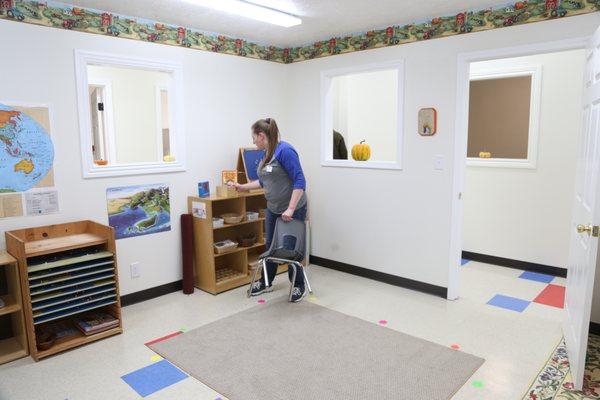 One of our teachers preparing the classroom for a lesson