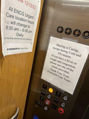 Elevator with sign of another business available