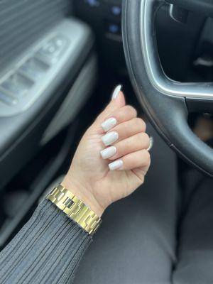My natural nails, w/ acrylic & gel polish w/chrome powder.
