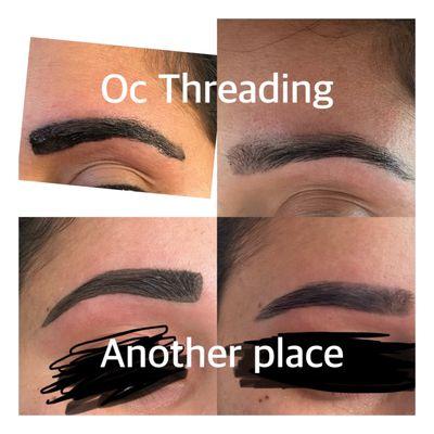 How they did my brow. Versus how it should look like (done by another threading place)