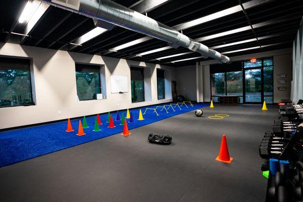 Inside of Rise on the first floor.  Main training area.