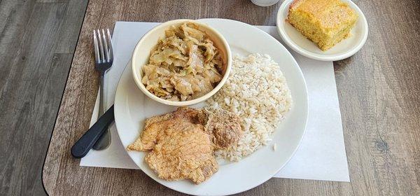 Cabbage and rice lunch special Wednesday. Choice of pork chop or chicken.