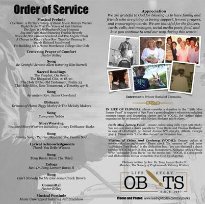 Inside the obituary and the back cover!