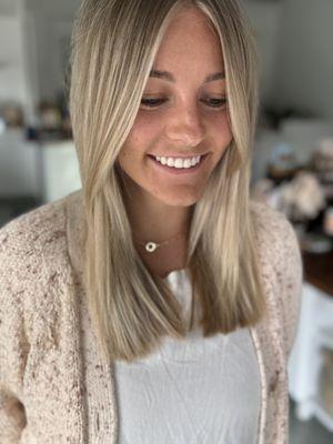 Babylights and soft layers
Hairstylist Tricia Evitts