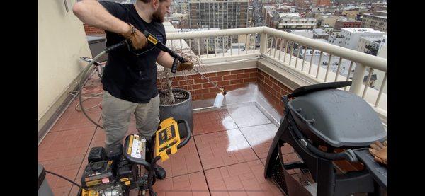 Deep pressure wash cleaning. Pressure wash with soap.