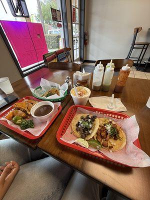 Birria tacos, Al pastor, asada, fish tacos and elote