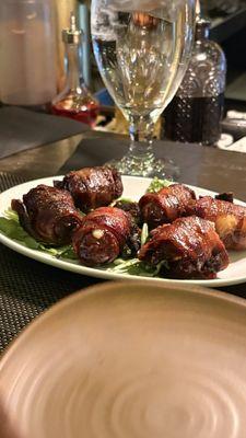bacon-wrapped dates with goat cheese