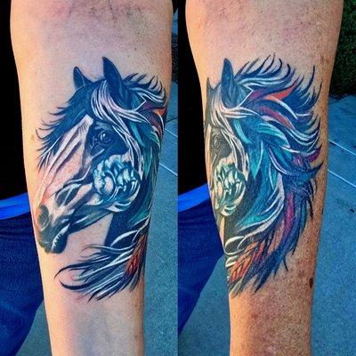 Really unique equestrian piece for a client who shows horses for a living in #Temecula #Murrieta done at the #tattooshop