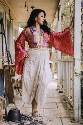 Sweeping Sleeves and beaded necklace