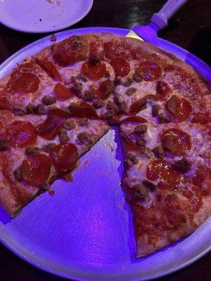 Pepperoni sausage pizza