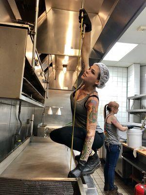 Measuring nozzle drop to cooking equipment making sure my new customer, Johnny V's in Pb cooking line is protected.