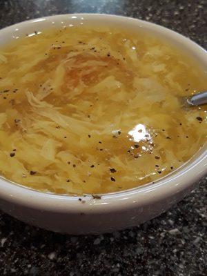 A welcoming bowl of hot, egg drop soup at our favorite lunchtime hangout. Mmmm...