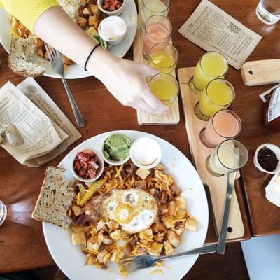 Brunch at The Social featuring Fiesta Hash and mimosa flights!