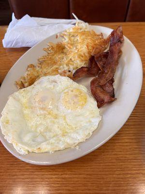 Eggs over easy hash browns