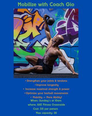 Weekly mobility workshops in Oceanside every Sunday morning!