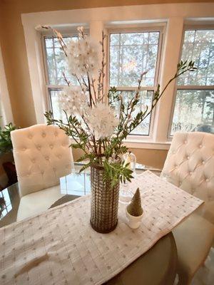 The subtle look of the whites is airy and beautiful for the winter season.