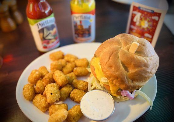 Mystic Burger was great, tots are always good with a really, really good ranch dip.