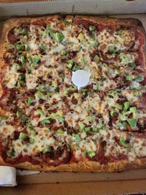 16" Square Cut Sicilian Pizza. More like a square za thin crust for 40 bucks.