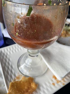 Shrimp Ceviche. Comes with choice of tostadas or crackers. Delicious. So yummy. Balanced flavor.