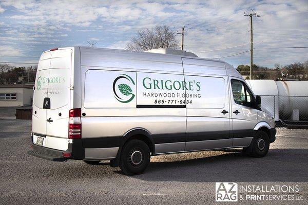 Plotted vinyl graphics for a local flooring company. This is a cost effective option for advertising your business on a tight budget.