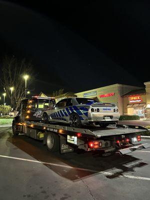 My car being towed .