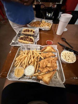 Bird dog, tenders combo, and Mac cheese