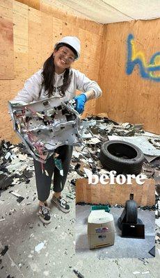 Female rage featuring destroyed printer