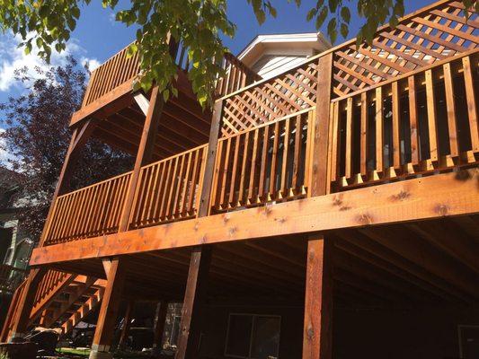 Beautiful two story deck with hot tub & extra lattice privacy
