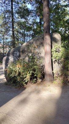 Boulder behind camper