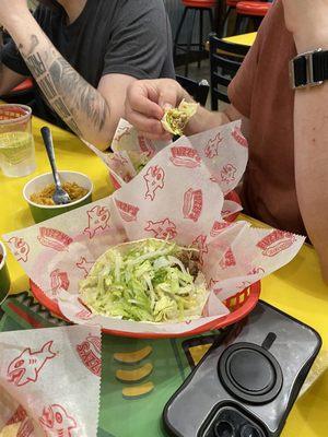 Mahi and carnitas tacos