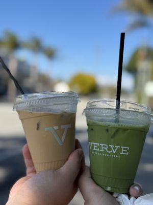 Vanilla latte and Matcha ice latte