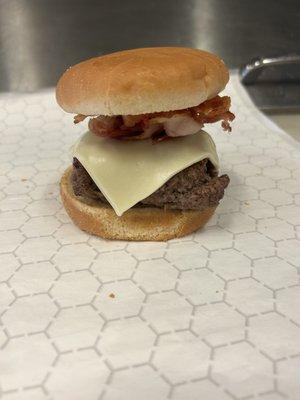 Bacon cheeseburger from the grab and go warmer