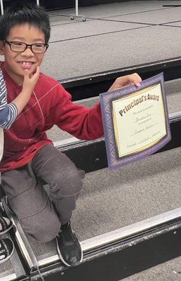 Student received Principal's Award. Thanks to U.S. Best Tutors