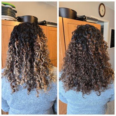 Before & after dyeing bleached hair dark again & cutting off damaged ends