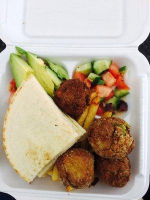 Falafel plate + avocado, minus the feta & tzatziki.