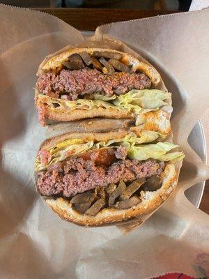 Classic Beef Burger + Grilled Portobello in the regular bun