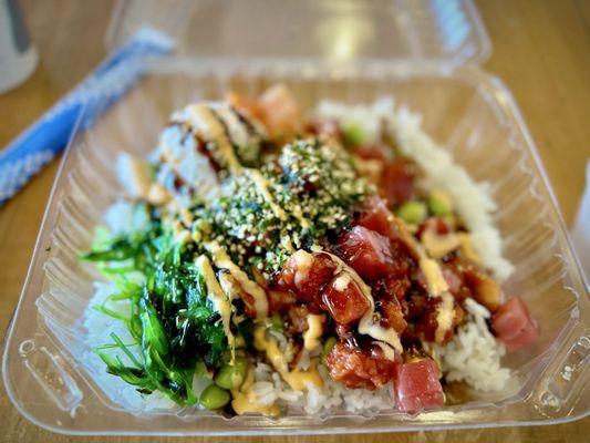 3 scoops - shoyu tuna, salmon, and spicy tuna