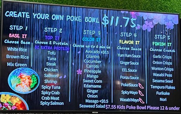 Poké bowl menu