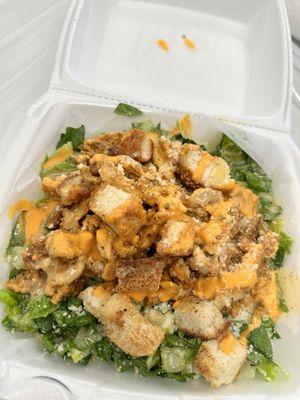 Nina Salad (Caesar salad topped with buffalo cutlet)