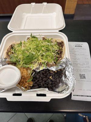 Taco plate (3 steak tacos, spanish rice, beans)