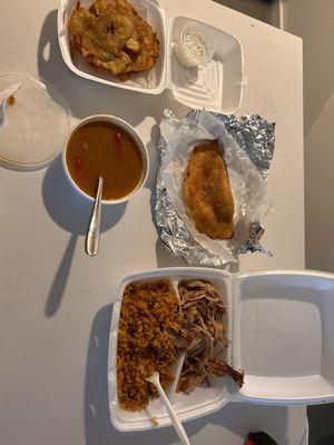 Lechn Asado - Succulent Roast Pork Arroz con Gandules - Rice with Pigeon Peas Habichuelas - Puerto Rican Style Beans