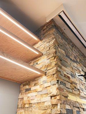 Custom shelves and LED lighting