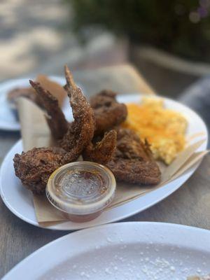 Chicken wings and scrambled eggs