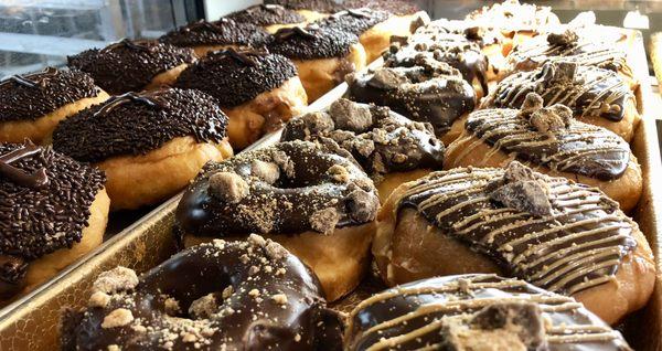 death by chocolate Bismarck and Reeses peanut butter donut