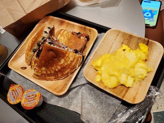 Eggs with Blueberry pancakes