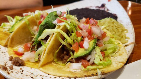 Impossible tacos ($18.25), vegan by default. Good, but not amazing.